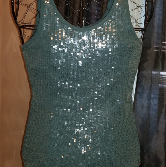 The Limited Tops - The Limited Sequins Tank Top Dark Green The Limited Tops - The Limited Sequins Tank Top Dark Green